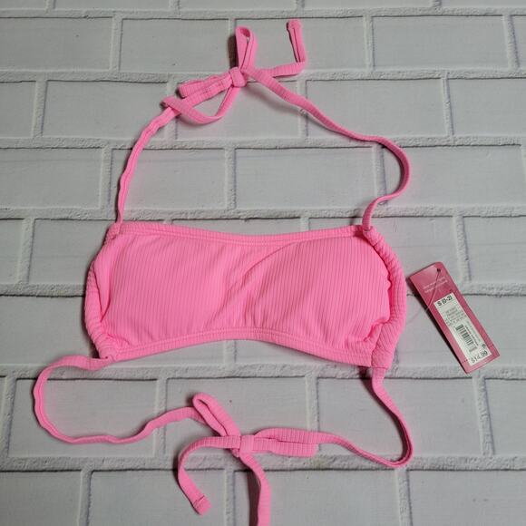 Xhilaration Juniors' Ribbed Apron Front Bralette Bikini Top Pink Size S (0-2) - Picture 2 of 8